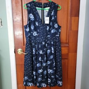 Kate Spade NWT size 14 Prairie Rose Fit and Flair Dress Blue